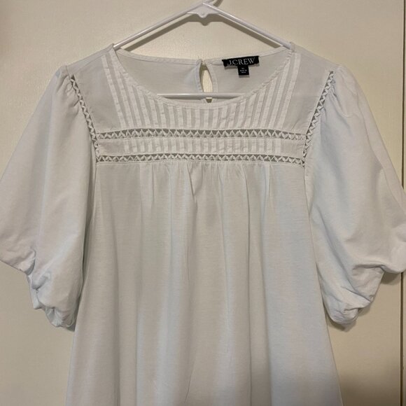 J. Crew #BP030 Women's S/S White Lace-Trim Puff-Sleeve Tee Shirt Top Blouse XL - Picture 2 of 11